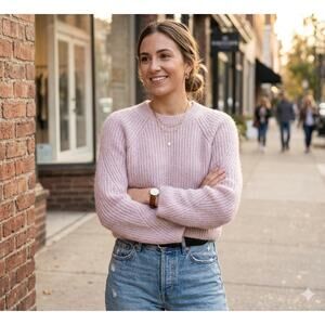 INTERMIX Luella Mohair Wool Blend Cropped Shaker Knit Sweater Blush Pink S
